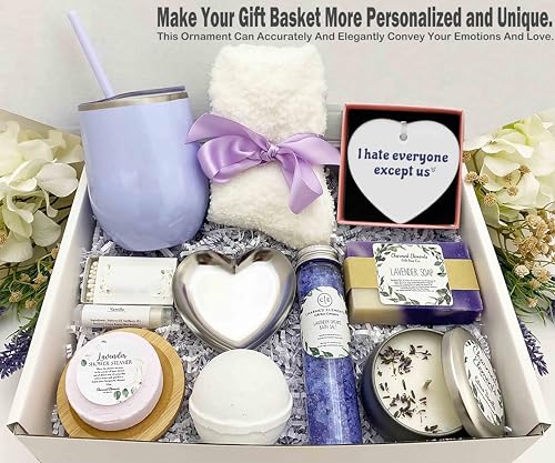 I Hate Everyone Except Us - Funny Gift for Her, Sister, Bestie - Thank You Thanksgiving Birthday Ceramic Heart Shaped Ornament With Gift Box
