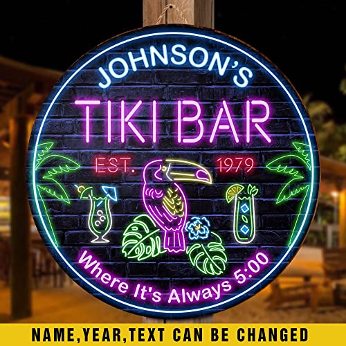 All Over Printed No Real Led Neon Tiki Bar Signs, Gettin' Freaky At The Tiki Signs, 8x8",12x12",18x18" Tiki Bar Signs, Tiki Louge, Tiki Huts, Tiki Bar, Welcome Sign, Door Signs, Bar Signs, Tiki Signs (CSWS-ENNG-37984001)