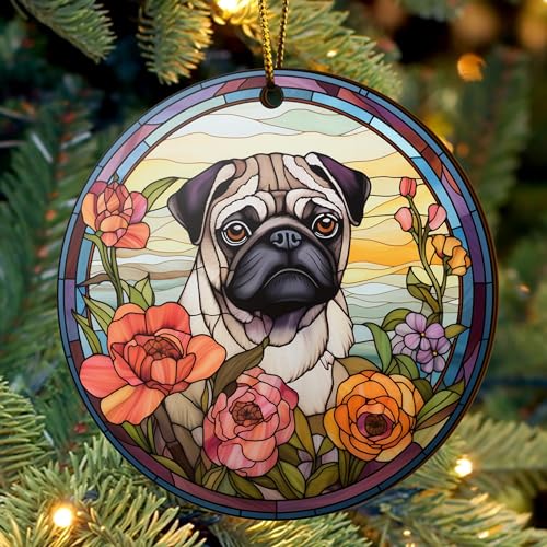 2D Flat All Over Printed, Pug Ornaments, Dog Ornaments, 2 Sides 3.5" Wood Ornament, Gift for Pug Lover, Christmas Decorations