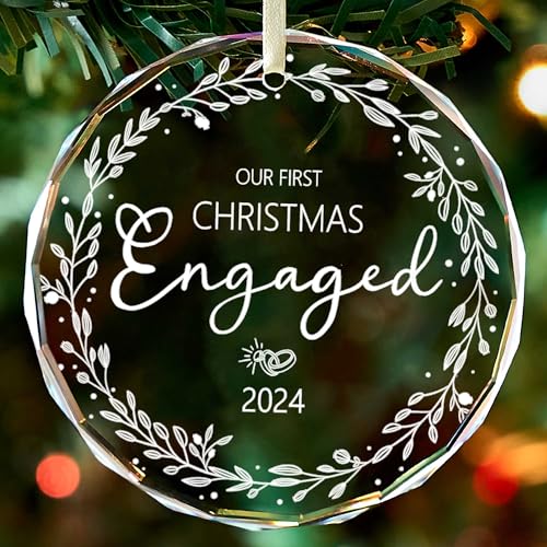 Engagement Gifts for Couples,First Christmas Engaged Ornament 2024 - Engagement Christmas Engagement Gifts for Women Wedding Gifts for Couples 2024 - Glass Engaged Christmas Ornament 2024