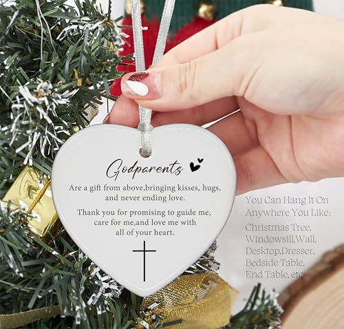 Godparents Proposal Gift,Godmother Godfather Present,First Time Godparents to Be,Pregnancy Announcement Present,Christening,Baptism, Heart Shaped Ornament