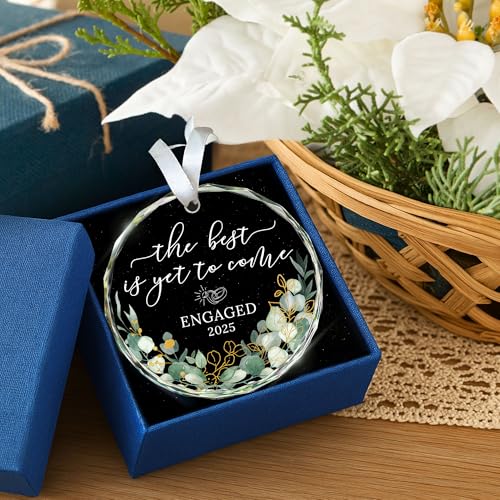 HEXMOZ Engagement Gifts for Couples - Engagement Gifts for Newly Engaged Couples, Bride to Be, Women, Fiance, Her - Just Engaged Gift, First Christmas Ornament 2025 Party Decoration - Glass Ornament