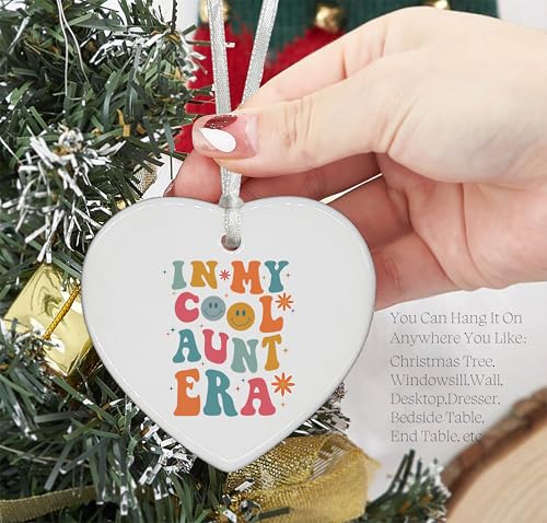 in My Cool Aunt Era-Best Aunt Ever-Gifts for Aunt-Aunt Gifts from Niece,Nephew-Birthday Gifts for Aunt,New Aunt,Auntie,to Be Aunt,Aunt Announcement,Promoted to Aunt-Ceramic Heart Shaped Ornament
