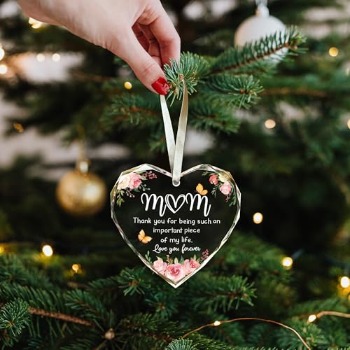 Gifts for Mom,Mom Gifts, Birthday Gifts for Mom, Gift for Mom from Daughter, Son, Love You Mom Gifts - Glass Heart Ornaments for Mom 2025