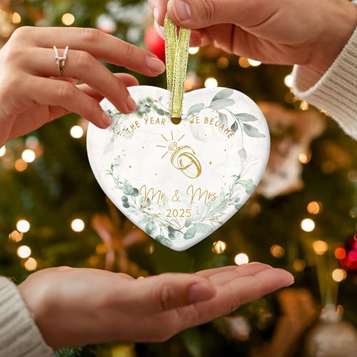 Gossby Ceramic Heart Ornament - The Year WE Became MR MRS 2025 - Wedding Gifts for Couples 2025 - Gifts for Newly Engaged Couples - Mr and Mrs Gift - Best Wedding Gift for Newlyweds, Bride, Groom