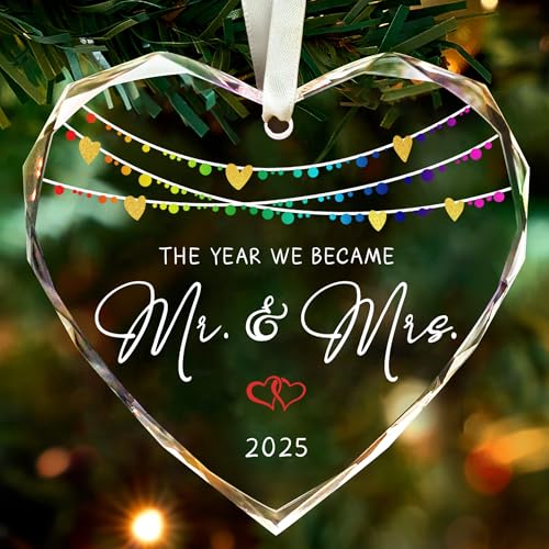 Wedding Gifts, Mr and Mrs Gifts Ornament 2025,Bridal Shower Gifts,Wedding Gifts for Couples 2025, Just Married Gift for Newlywed Couple, Bride,Crystal Glass Ornament Mr and Mrs Gifts