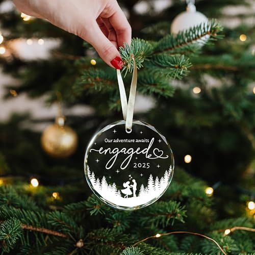 Engagement Gifts for Couples,- Engagement Gifts for Her,Women, Friends, Bride to Be Gifts, Glass Engagement Gift, First Christmas Engagement Ornaments 2025