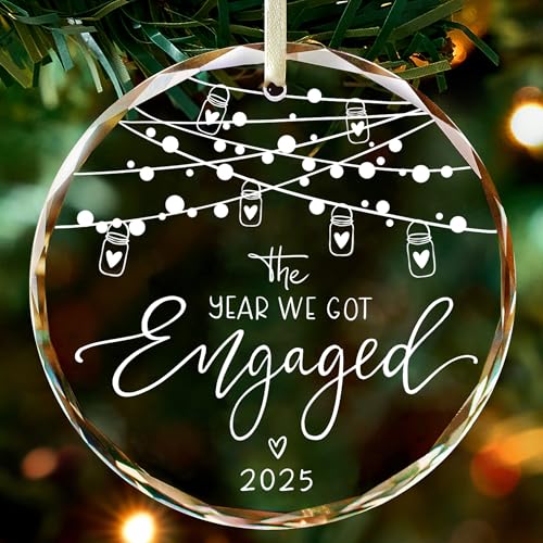 Engagement Gifts for Couples,- Engagement Gifts for Her,Women, Friends, Bride to Be Gifts, Glass Engagement Gift, First Christmas Engagement Ornaments 2025
