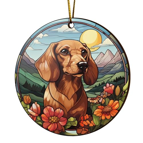 2D Flat All Over Printed, Dachshund Ornaments, Dachshund Christmas Ornaments, 2 Sides 3.5" Wood Ornament, Gift for Dachshund Lover, Christmas Decorations (Ephg-52400006)