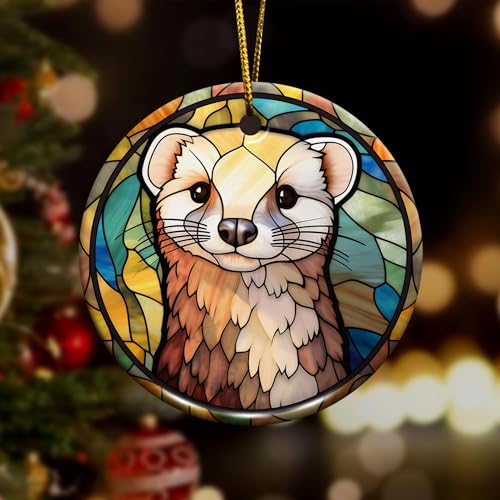 2D Flat All Over Printed, Ferret Ornaments, Ferret Ceramic Ornaments, Ferret Christmas Ornaments, 2 Sides 2.9" Ceramic Ornament, Gift for Ferret Lover, Christmas Decor (Ephg-52653010)