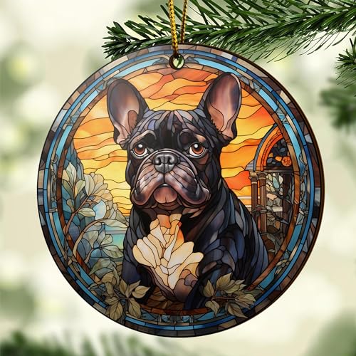 2D Flat All Over Printed, French Bulldog Ornaments, French Bulldog Christmas Ornaments, 2 Sides 3.5" Wood Ornaments, French Bulldog Christmas (EPHG-53028005)