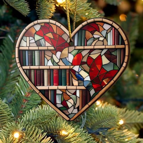 2D Flat All Over Printed, Book Ornaments, Bookshelf Christmas Ornaments, 2 Sides 3.5" Wood Ornament, Gift for Book Lover