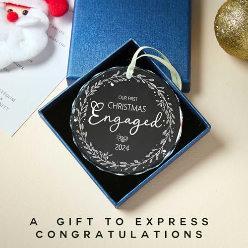 Engagement Gifts for Couples,First Christmas Engaged Ornament 2024 - Engagement Christmas Engagement Gifts for Women Wedding Gifts for Couples 2024 - Glass Engaged Christmas Ornament 2024