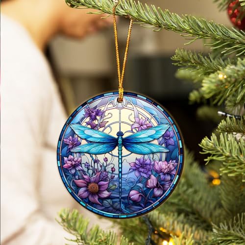 2D Flat All Over Printed, Dragonfly Christmas Ornaments, Ornaments for Dragonfly Lover, 2 Sides 3.5" Wood Ornament, Christmas Decorations (Ephg-51979008)