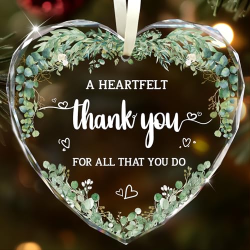 Thank You Gifts for Women, Thank You Glass Ornament Appreciation Gifts for Coworkers Teacher Best Friend Employee Nurse Boss Social Workers - Farewell Gift - Wine Bottle Decor Car Hanging Ornament