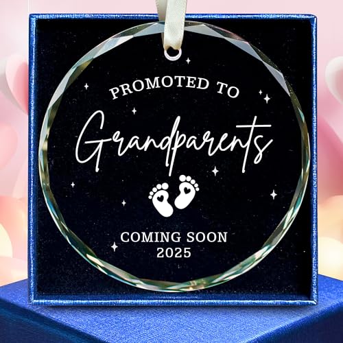 Grandparents Gifts - First Time Grandparents Gifts for Grandma, Grandpa - Baby Pregnancy Announcement Ornament for New Grandma - Grandpa to Be Ornaments - Glass Ornament