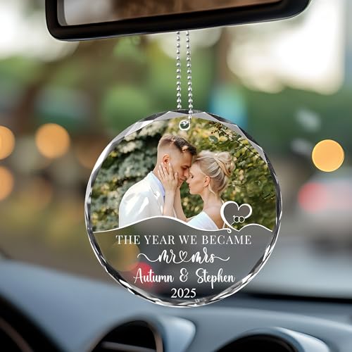 Personalized The Year We Became Mr & Mrs, Wedding Gifts for Newlywed Couple, Bride and Groom, Custom Photo, Names, Year (Mr&Mrs Photo Car Ornament)