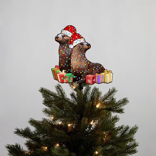 2D Flat All Over Printed, Otter Tree Topper, Otter Christmas Tree Topper, Otter Couple Christmas, 8", 12", 18" Wood Tree Topper, Christmas Tree Decor, Gift for Otter Lover
