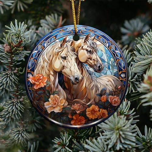 2D Flat All Over Printed, Horse Ornaments, 2 Sides 2.9" Ceramic Ornaments, Gift for Horse Lover, Christmas Decor (Ephg-52658001)