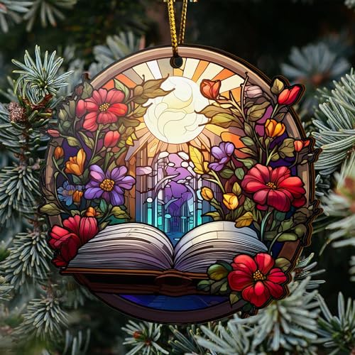 2D Flat All Over Printed, Book Ornaments, Bookshelf Christmas Ornaments, 2 Sides 3.5" Wood Ornament, Gift for Book Lover