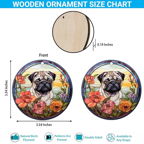 2D Flat All Over Printed, Pug Ornaments, Dog Ornaments, 2 Sides 3.5" Wood Ornament, Gift for Pug Lover, Christmas Decorations
