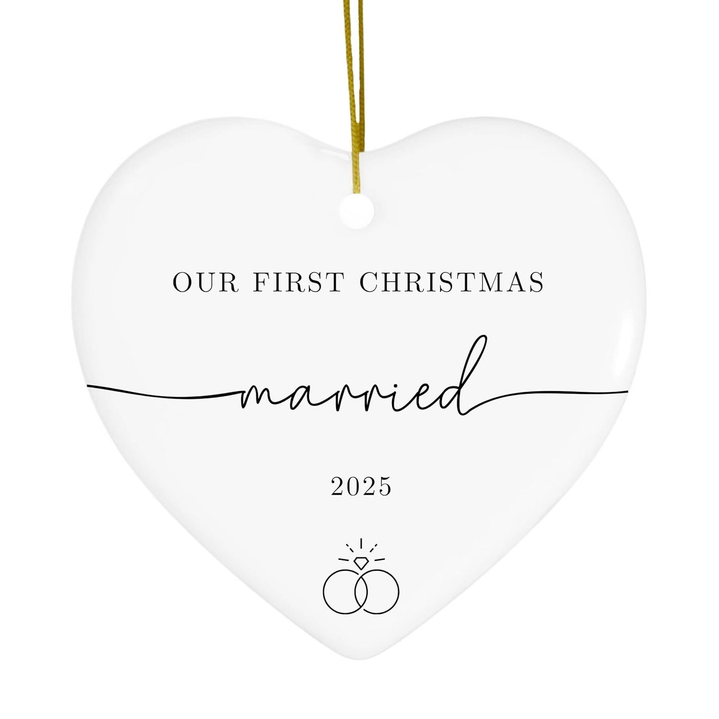 First Christmas Married Ornament 2025 - Affordable Wedding Gifts for Couples Bridal Shower Gift for Bride to Be, Ceramic Heart Just Married Ornaments 1st Xmas Newlywed Keepsake