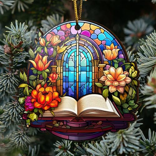 2D Flat All Over Printed, Book Ornaments, Bookshelf Christmas Ornaments, 2 Sides 3.5" Wood Ornament, Gift for Book Lover