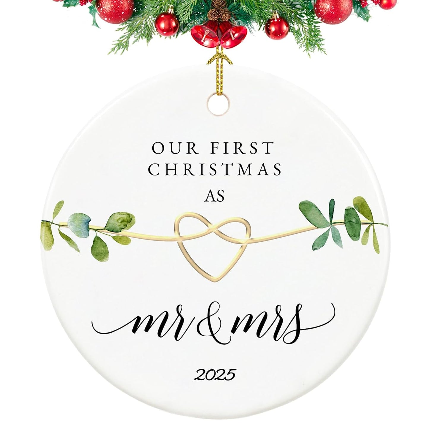 First Christmas Married Ornament 2025, Our First Christmas as Mr and Mrs Gifts, Just Married Gifts, 2.9" Ceramic 1st Year Wedding Xmas Ornament 2025