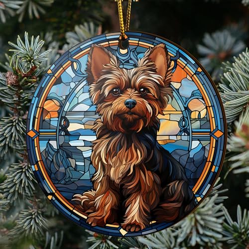 2D Flat All Over Printed, Yorkie Ornaments, Christmas Ornaments for Yorkie Lover, 2 Sides 3.5" Wood Ornament, Christmas Decor (Ephg-52975004)