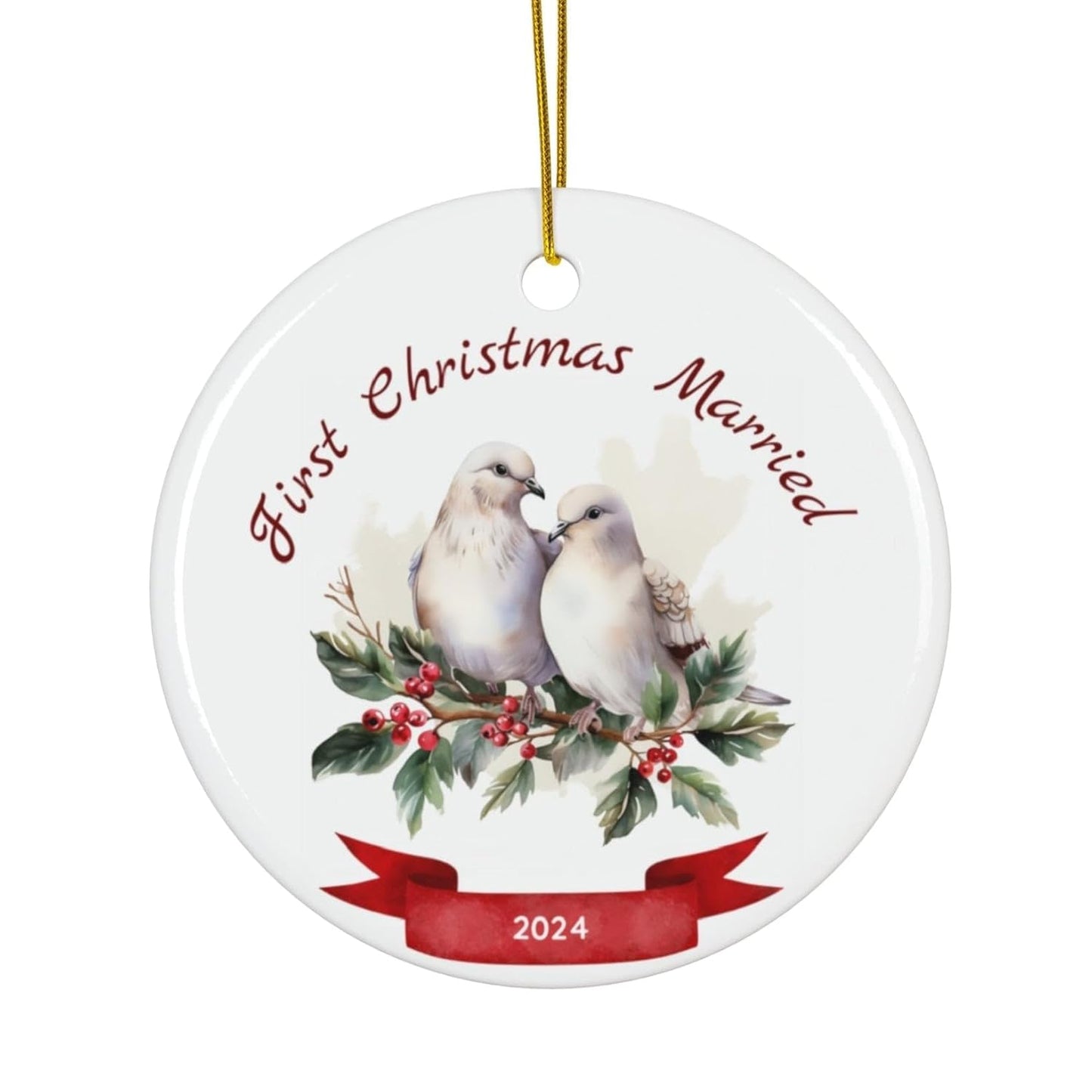 First Christmas Married Ornament, 2024 Keepsake Holiday Ornament, Love Birds for Mr. and Mrs. Newlywed