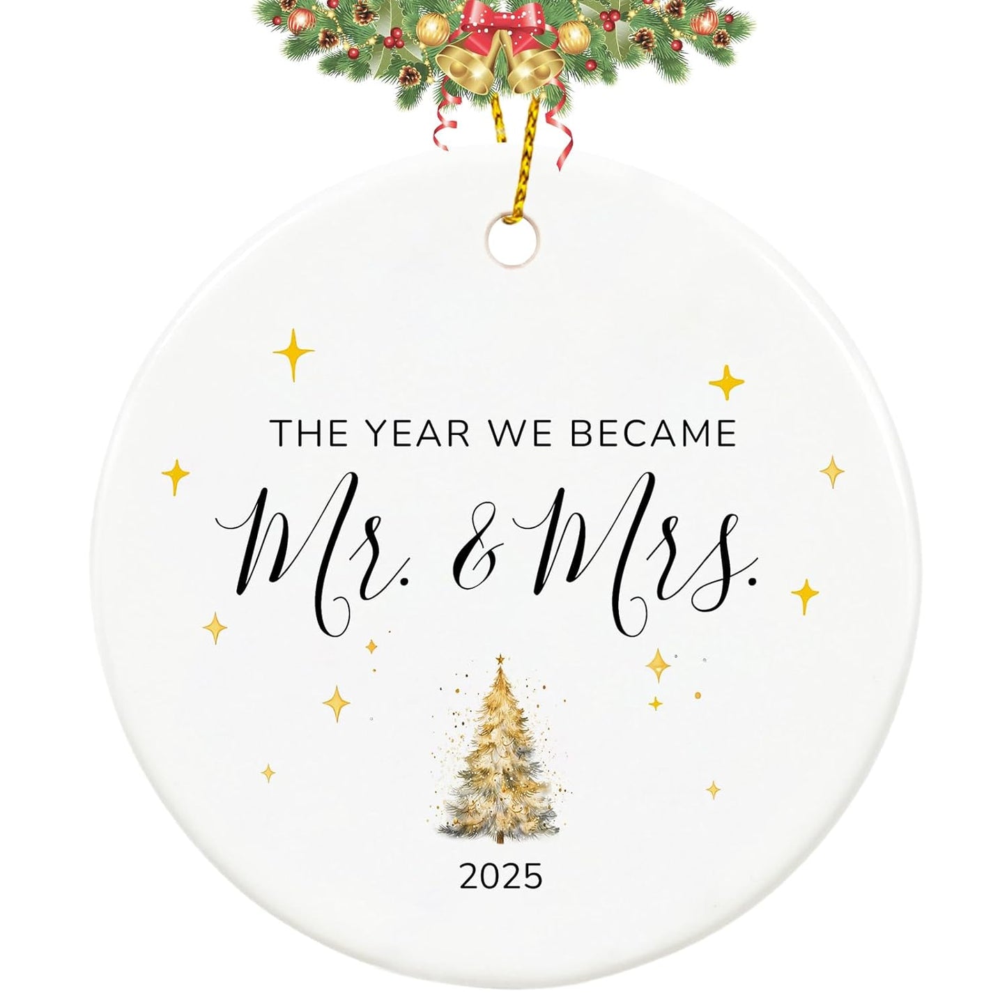 Just Married Gifts First Christmas Married Ornament 2025,1st Christmas Married Ornament 2025, Mr and Mrs Gifts for Newlyweds, 2.9" Ceramic First Year Married Christmas Ornament 2025