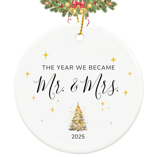 Just Married Gifts First Christmas Married Ornament 2025,1st Christmas Married Ornament 2025, Mr and Mrs Gifts for Newlyweds, 2.9" Ceramic First Year Married Christmas Ornament 2025