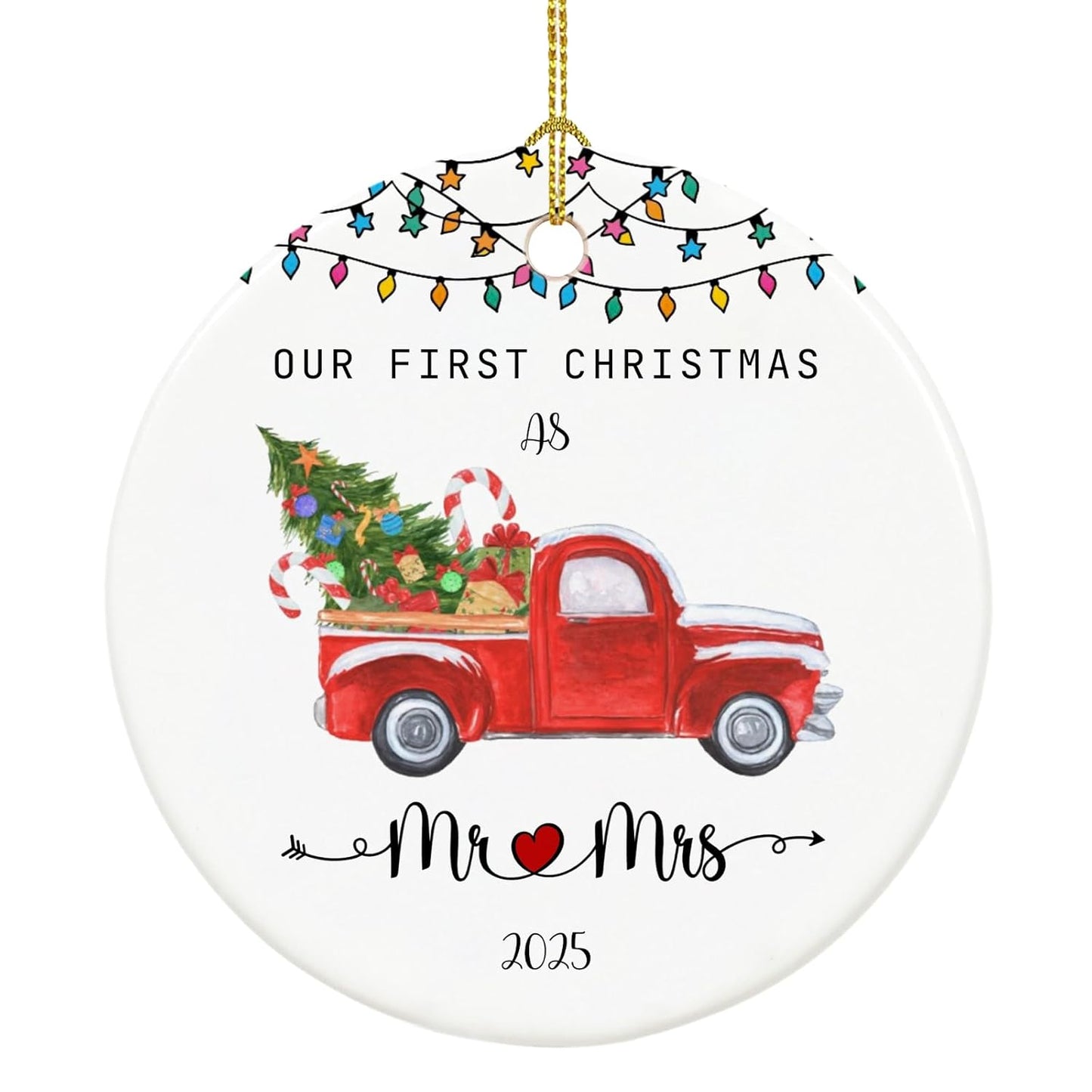 Our First Christmas Married Ornament 2025, First Year Married Christmas Ornament 2025, Wedding Gifts, 2.9" Ceramic Newlywed Keepsake Decorations
