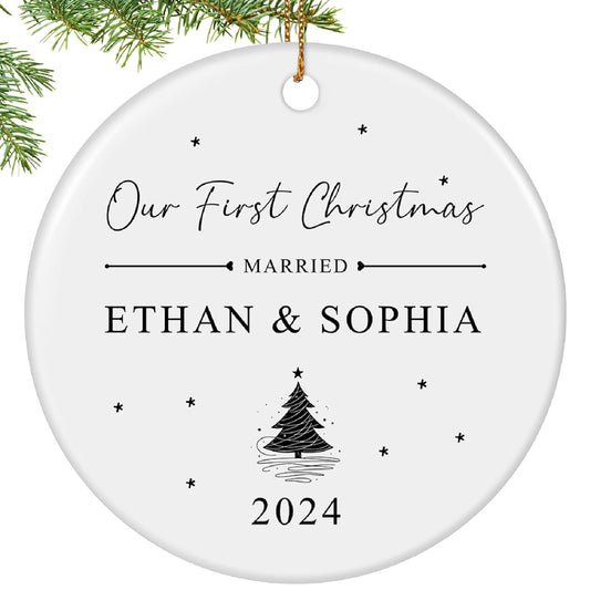 Personalized First Christmas Married Ornament, Custom Engaged Christmas Ornament 2025 with Names, Customized Wedding Gifts for Newlywed, Engagement Gifts for Couples
