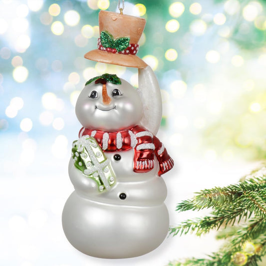 Glass Snowman Ornament - Blown Glass Christmas Ornament Holiday Ornament
