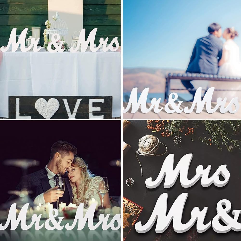 Mr & Mrs Sign Wedding Decorations for Reception, Large Wooden Freestanding Letters Centerpieces Decor for Ceremony, Sweetheart Table, Anniversary, Party and Valentine's Day(White)
