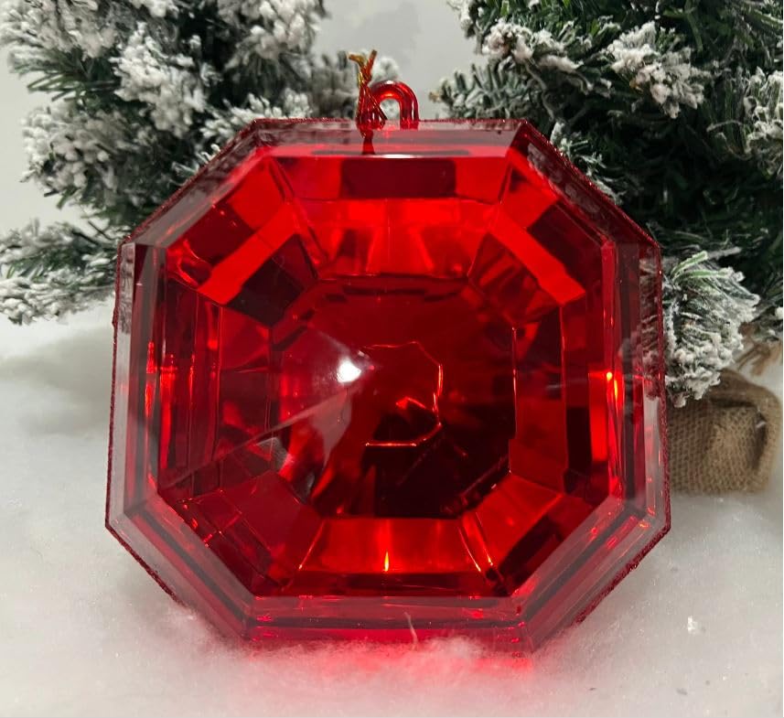 6 Inch, Square Red Emerald Cut Ornament, Gem Ornament, Jewel Ornament, Wreath Attachment, Christmas Decor, Tree Ornament
