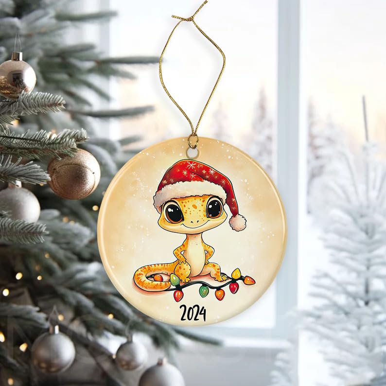 Gecko 2024 Christmas Ornament - Lizard Bearded Dragon Pet Beardie Ornament for Kids - Xmas Ornament - Merry Beardmas - Cute Ornament Printed on One Side