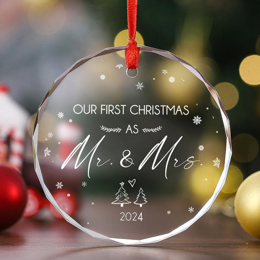 Tesuivra Our First Christmas Ornament,Our First Christmas as Mr. and Mrs. 2024,Wedding for Couple,Just Married Ornament,Mr and Mrs Gifts-Christmas Tree Decoration Glass Ornament Xmas Gift 03