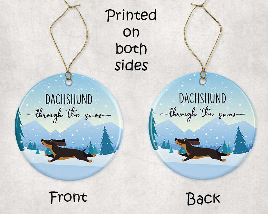Christmas Ornament Dachshund Dashing Through The Snow Winter - Christmas Tree Holiday Ornament - Christmas Ornament - Holiday Ornament Printed on Both Sides