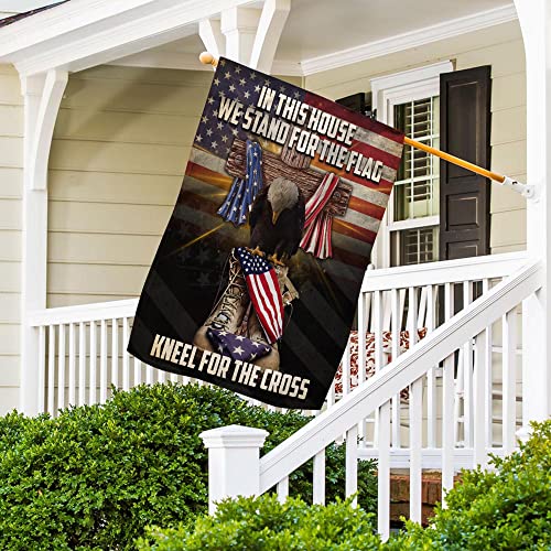 All Over Printed Double Sided House Flags, 28x40", Veteran Flag, Veteran Day Flags, Memorial Flags, In This House We Stand For The Flag Kneel For The Cross Flags, US Vietnam Veteran Flags