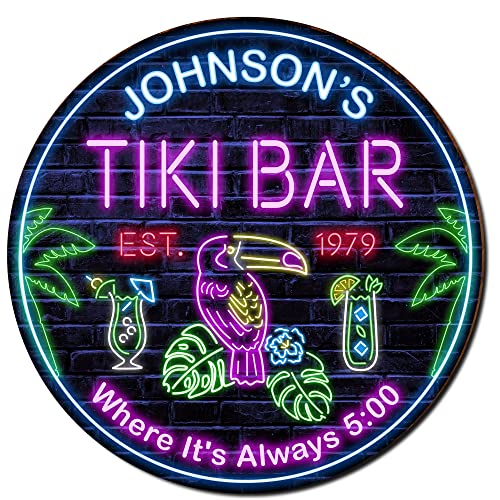 All Over Printed No Real Led Neon Tiki Bar Signs, Gettin' Freaky At The Tiki Signs, 8x8",12x12",18x18" Tiki Bar Signs, Tiki Louge, Tiki Huts, Tiki Bar, Welcome Sign, Door Signs, Bar Signs, Tiki Signs (CSWS-ENNG-37984001)