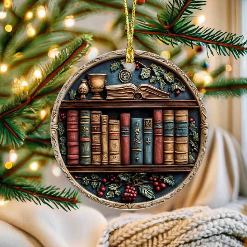 3D Books Lover Ornament, Ornamental Book, Bookworm Christmas Ornament, Library Decor, Xmas Tree Ornament Gift