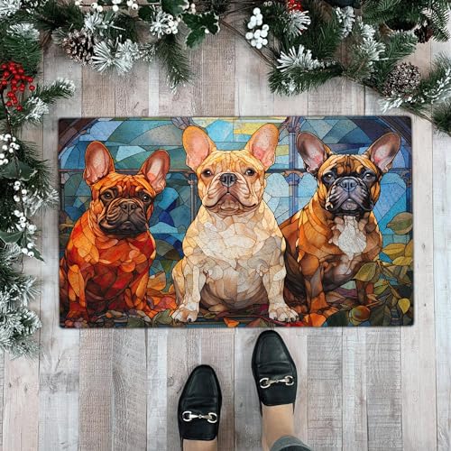All Over Printed, French Bulldog Doormat, Doormat with French Bulldog Pattern, 24x16 inches, 30x18 inches Doormat, Home Decor Outdoor, Gift for French Bulldog Lover (RBRGUS-EPHG-53029008)