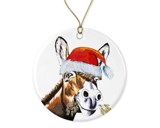 OystersPearl Donkey Ornament - Ceramic Hanging Christmas Decoration - Donkey Santa Ornament - Christmas Tree Ornament - Donkey Tree Ornament Printed on Both Sides