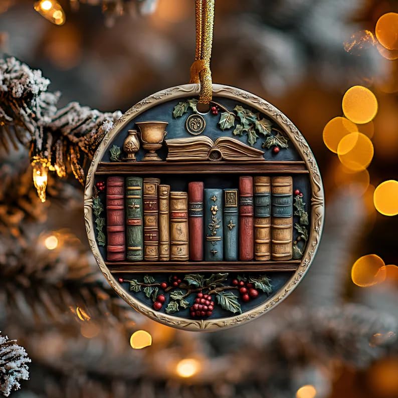 3D Books Lover Ornament, Ornamental Book, Bookworm Christmas Ornament, Library Decor, Xmas Tree Ornament Gift