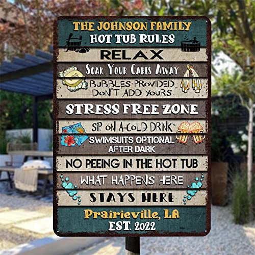 All Over Printed, Hot Tub Rules Metal Sign 8x12", 12x18", 16x24", Hot Tub Funny Rules Sign, Bathroom Decorations