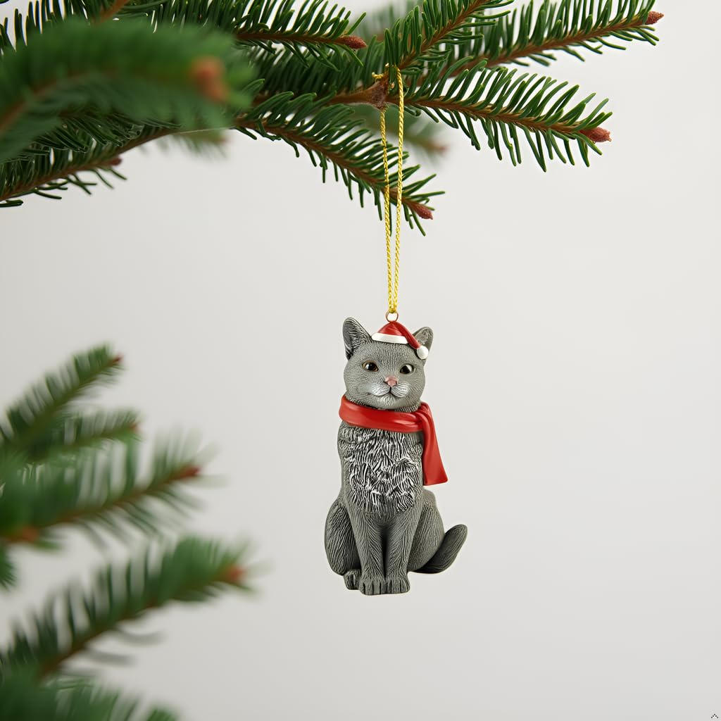 Grey Cat Christmas Ornament - Ornament for Christmas Tree - Holiday Stocking Stuffer - Festive Holiday Ornament