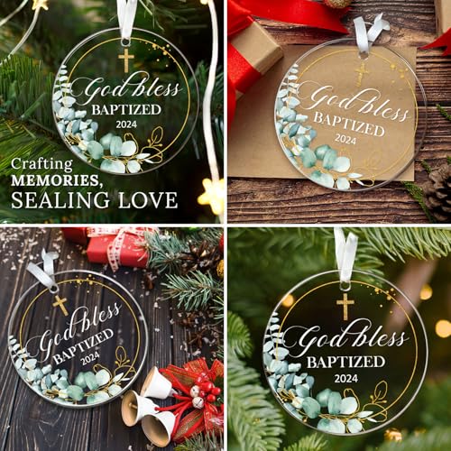 HEXMOZ Baptism Gifts - Christening Gifts for Boys Girls Kids Adults Men Women - Baby Boy, Girl Catholic Baptism Gift for Godson, Goddaughter - Cross God Bless Baptized Acrylic Christmas Ornament 2025