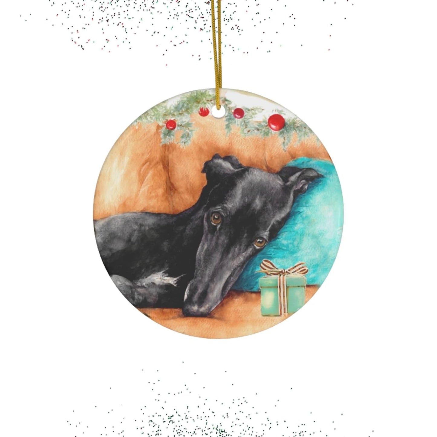Black Greyhound Christmas Ornament, Dog Lovers Ornament, Tree Decorations Ornament, Greyhound Mom Dad Ornament, Home Decor Ornament